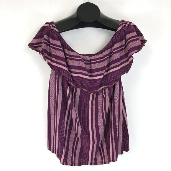 Lane Bryant Striped Off-The-Shoulder Blouse Women's Plus Size 14/16 Purple Boho - Picture 1 of 14
